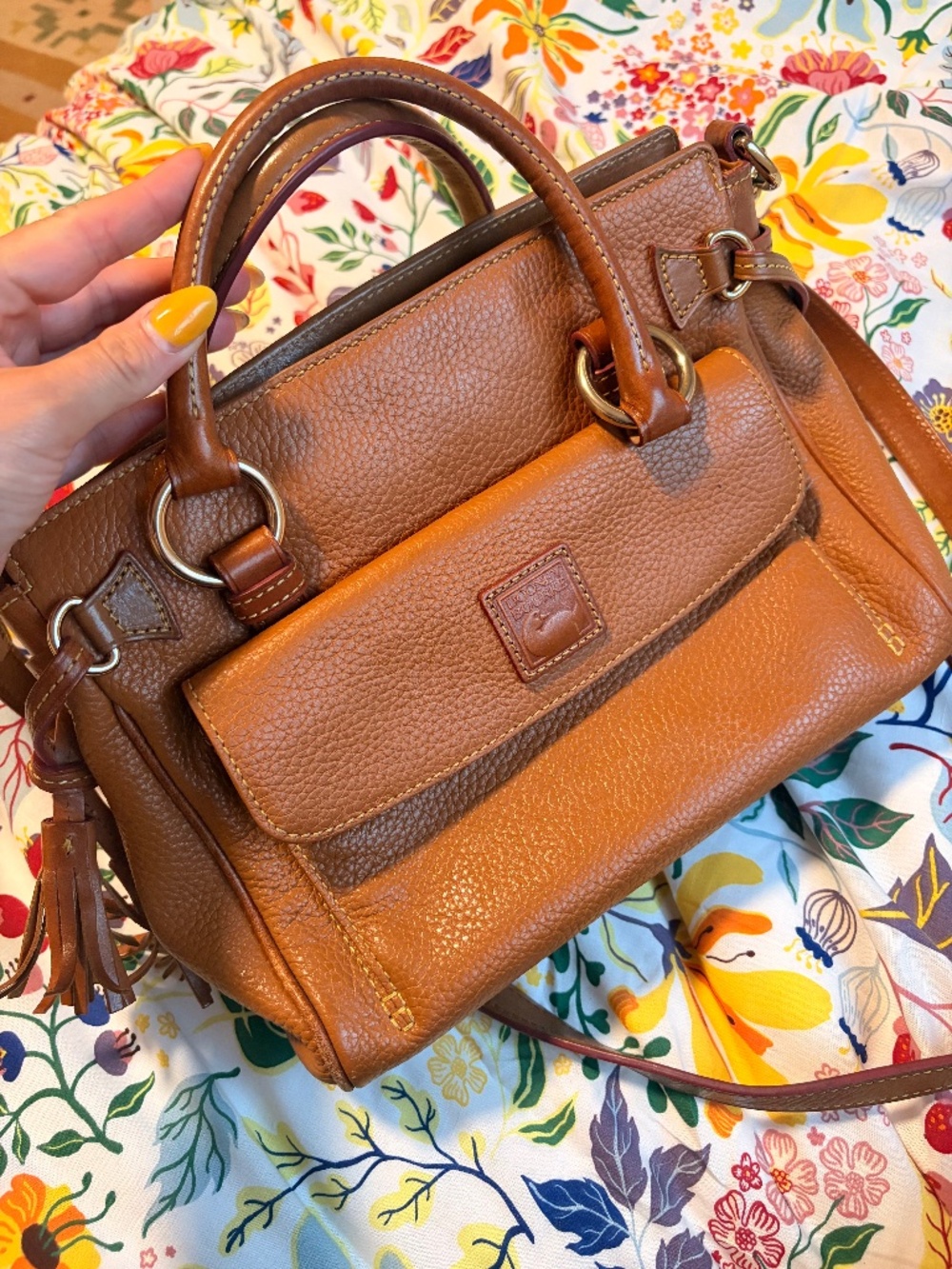 Dooney & Bourke Pebble Grain Medium Pocket Satchel in Natural leather.